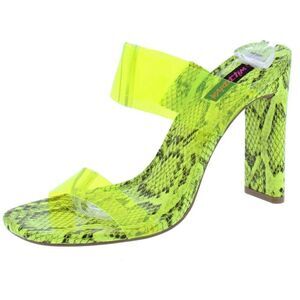 Neon Yellow Lucite Dual Strap Open Toe Heel Sandal
